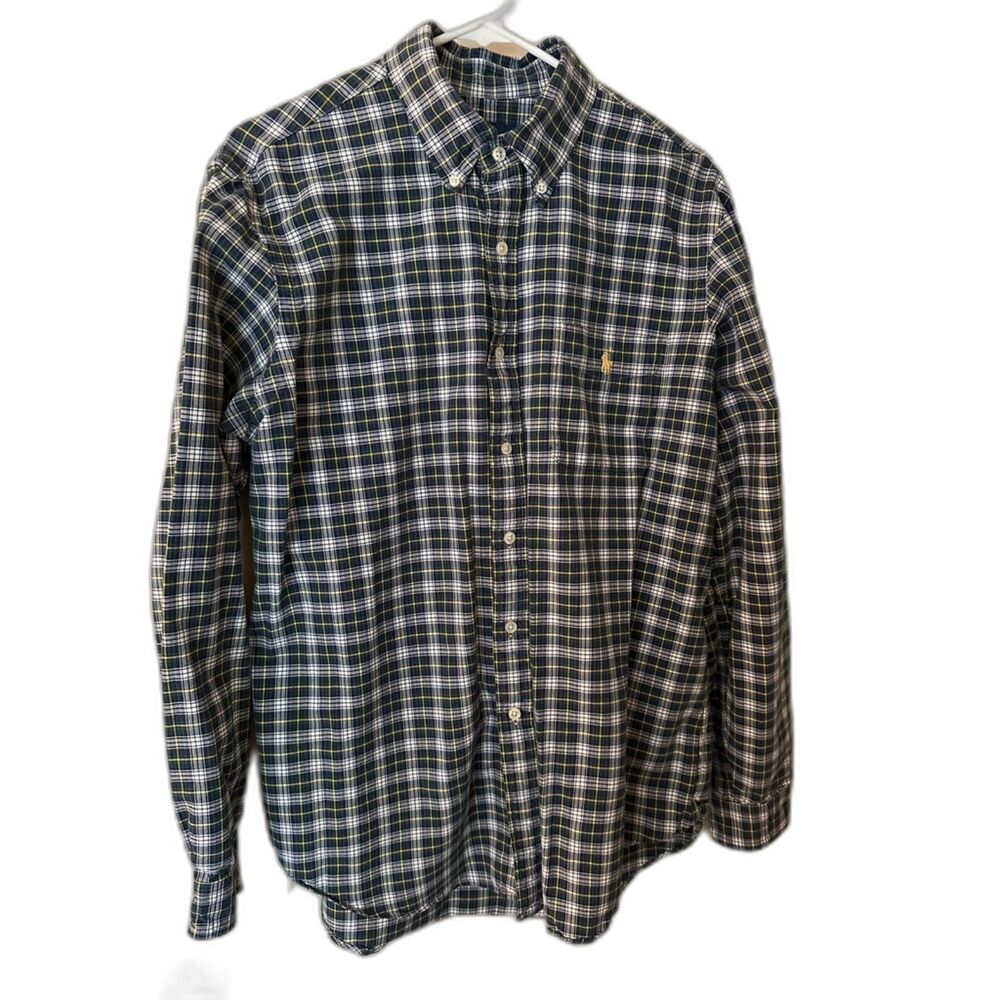 Ralph Lauren Polo Blue Green Plaid Long Sleeve Button Down Men's Sz Large